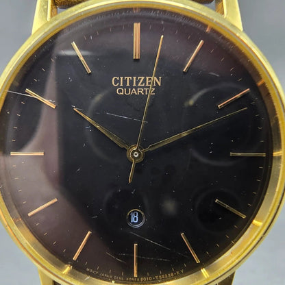 Citizen Watch Men 33mm Black Dial Gold Tone Date Round 6010-847971 New Battery1