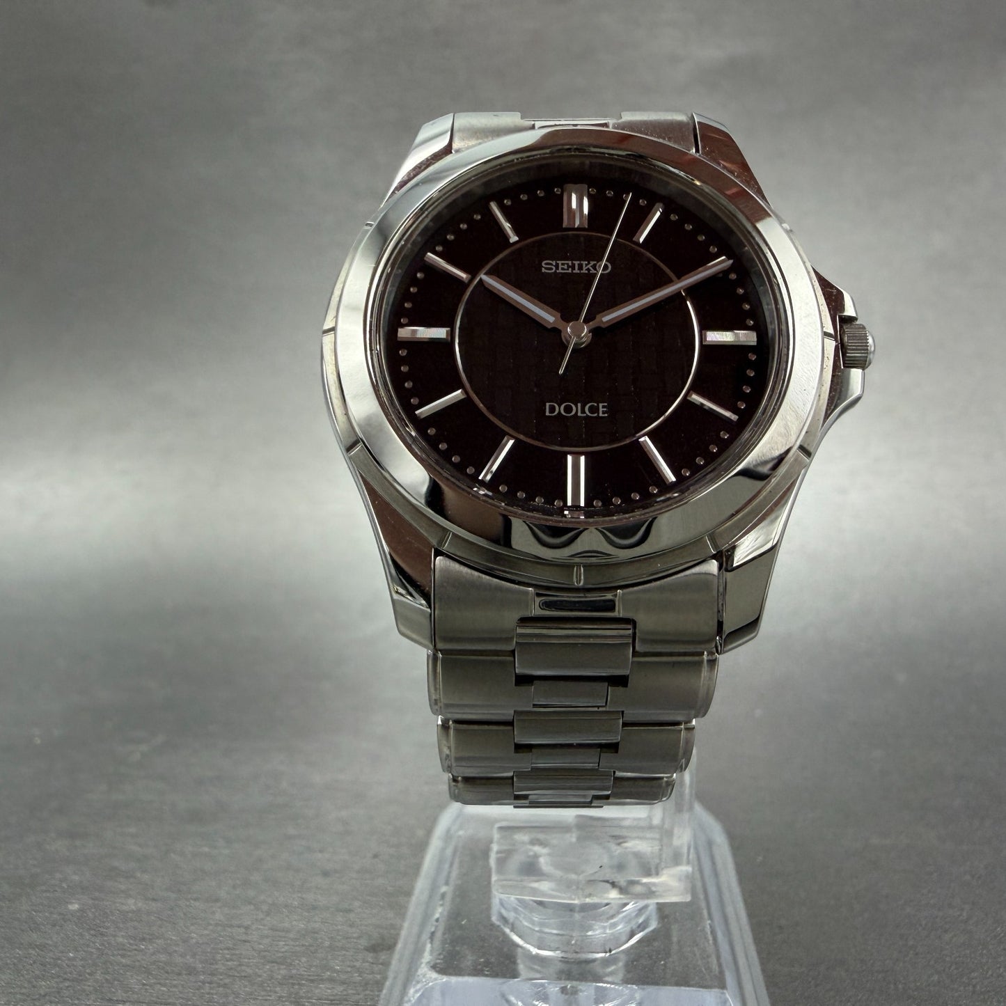 Seiko Dolce Watch Men 35mm Black Dial Silver Tone Round 8J41-0AF0 New Battery7
