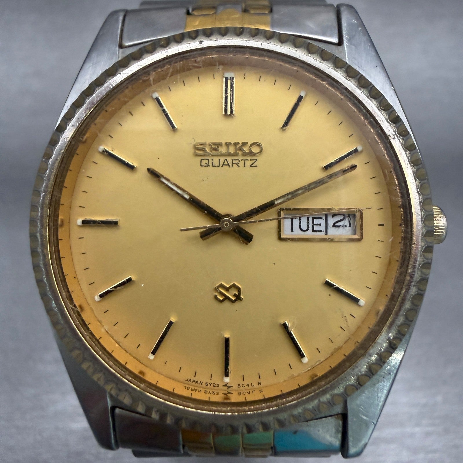 Seiko President Watch Men 35mm Gold Dial Two Tone Daydate 5Y23-8A60 New Battery1