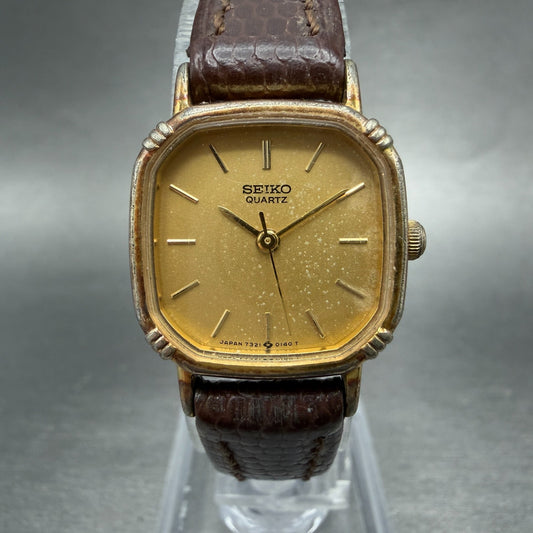 Seiko Watch Women 20mm Champagne Dial Gold Tone Square 7321-5070 New Battery0