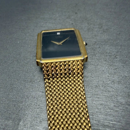 Seiko Tank Watch Men 25mm Black Dial Gold Tone Rectangle READ!! 7430-5499 NewBat6