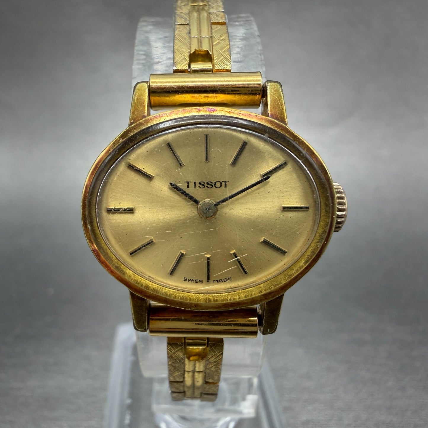 Tissot Watch Women 23mm Gold Dial Gold Plated Manual Wind Runs Oval PARTS!!!!!!!0