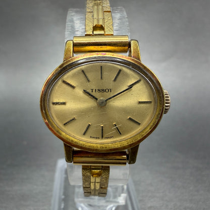 Tissot Watch Women 23mm Gold Dial Gold Plated Manual Wind Runs Oval PARTS!!!!!!!0