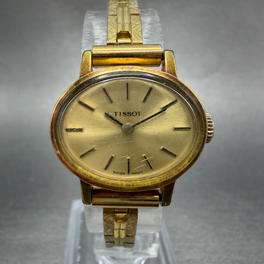 Tissot Watch Women 23mm Gold Dial Gold Plated Manual Wind Runs Oval PARTS!!!!!!!0