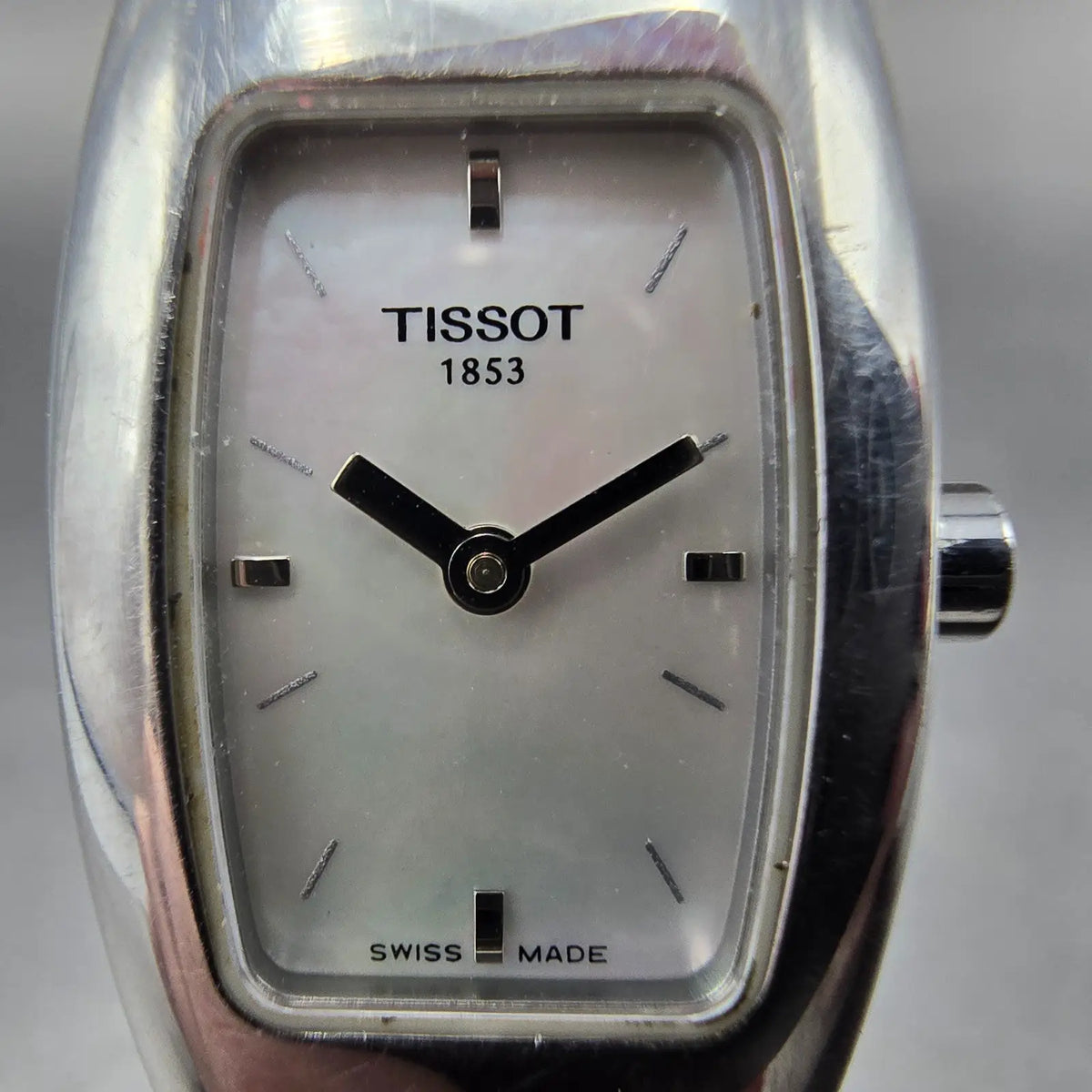 Tissot Tank Watch Women 17mm MOP Dial Stainless Steel Diamond Bangle New Battery1