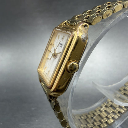 Seiko Tank Watch Women 18mm White Dial Gold Tone Rectangle V401-5129 NewBatt2