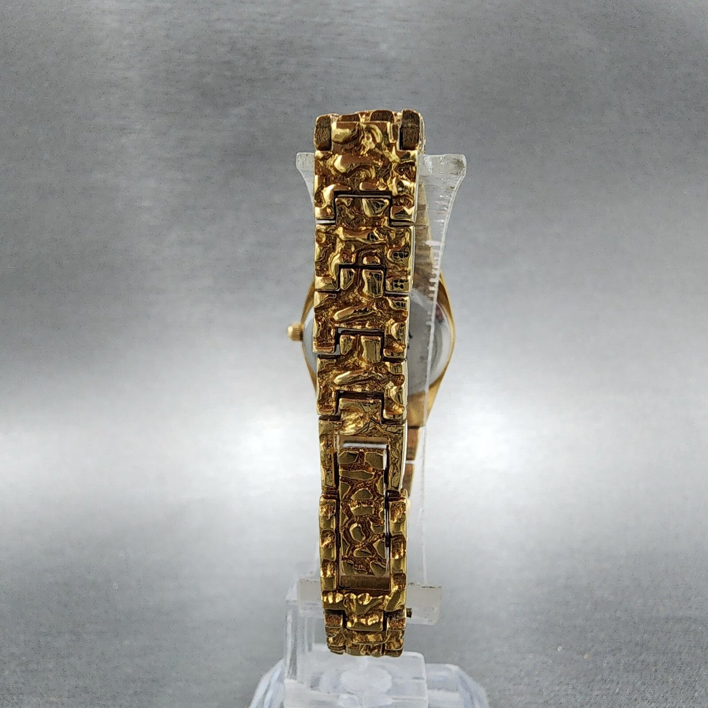Benrus Gold Nugget Watch Women 23mm Black Dial Gold Tone Round New Battery7