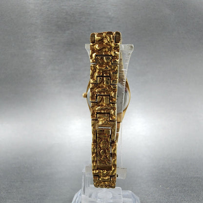 Benrus Gold Nugget Watch Women 23mm Black Dial Gold Tone Round New Battery7