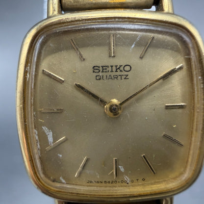 Seiko Tank Watch Women 19mm Champagne Dial Gold Tone 5420-5020 Square New Batt1