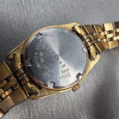 Seiko Watch Women 24mm Black Dial Gold Daydate Round 3Y03-0169 New Battery JP210