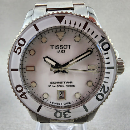 Tissot Seastar Dive Watch Women 35mm White Dial Steel Date Round New Battery1