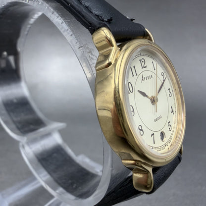 Seiko Avenue Watch Women 24mm Champagne Dial Gold Tone Date 2A22-0420 NewBattery3