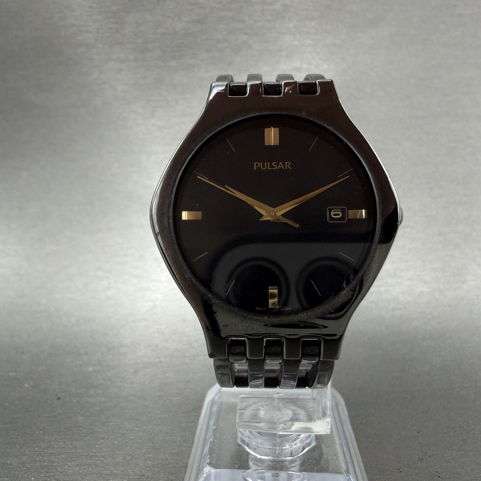 Seiko Pulsar Watch Men 35mm Black Dial Black Tone Date V732-X091 New Battery5
