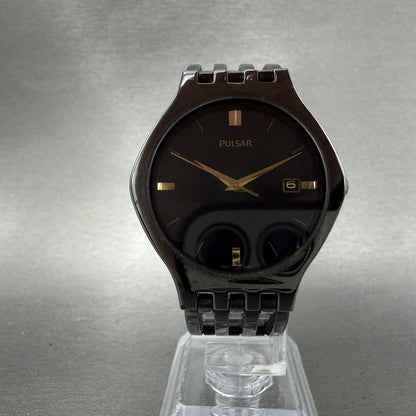 Seiko Pulsar Watch Men 35mm Black Dial Black Tone Date V732-X091 New Battery5