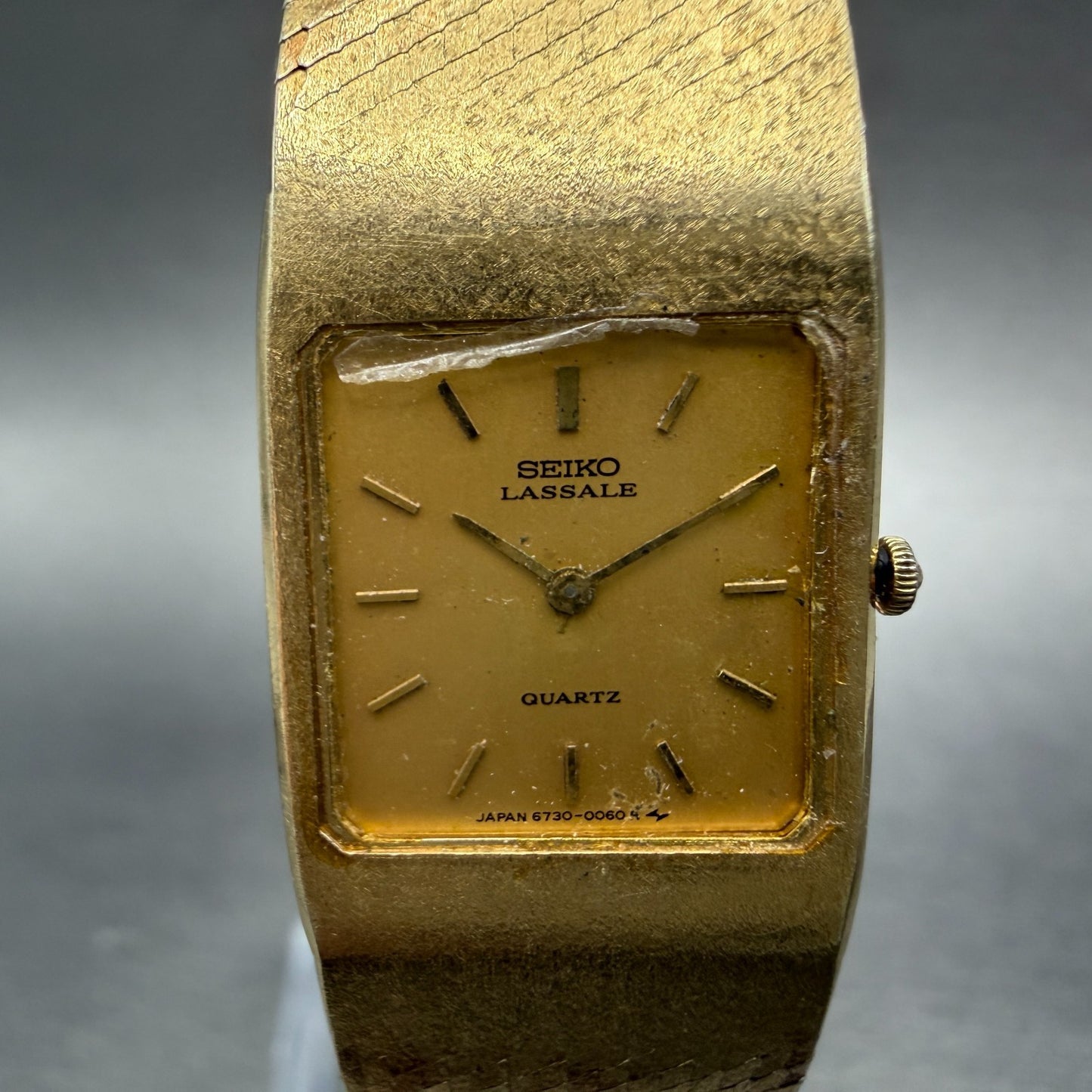 Seiko Lassale Tank Watch Women 17mm Champagne Dial Gold Tone 6730-5019 PARTS2