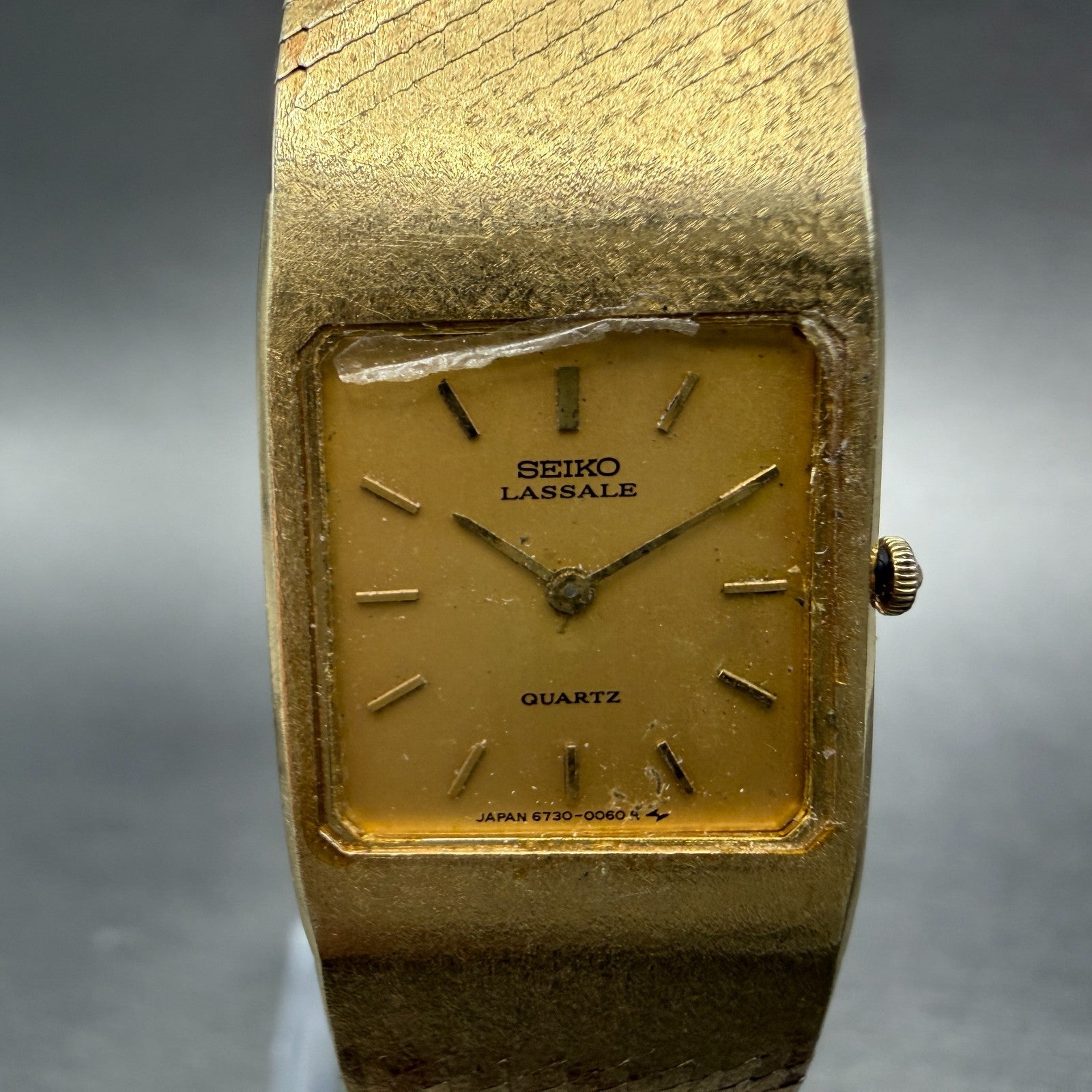 Seiko Lassale Tank Watch Women 17mm Champagne Dial Gold Tone 6730-5019 PARTS2