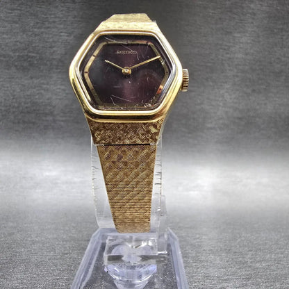 Seiko Watch Women 22mm Brown Dial Gold Tone Hexagon 1100-5390 Manual Wind Works5