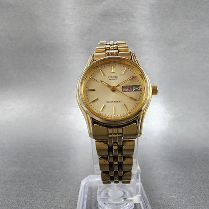 Citizen Watch Women 23mm Champagne Dial Gold Tone Daydate 6000S38231 New Batt5