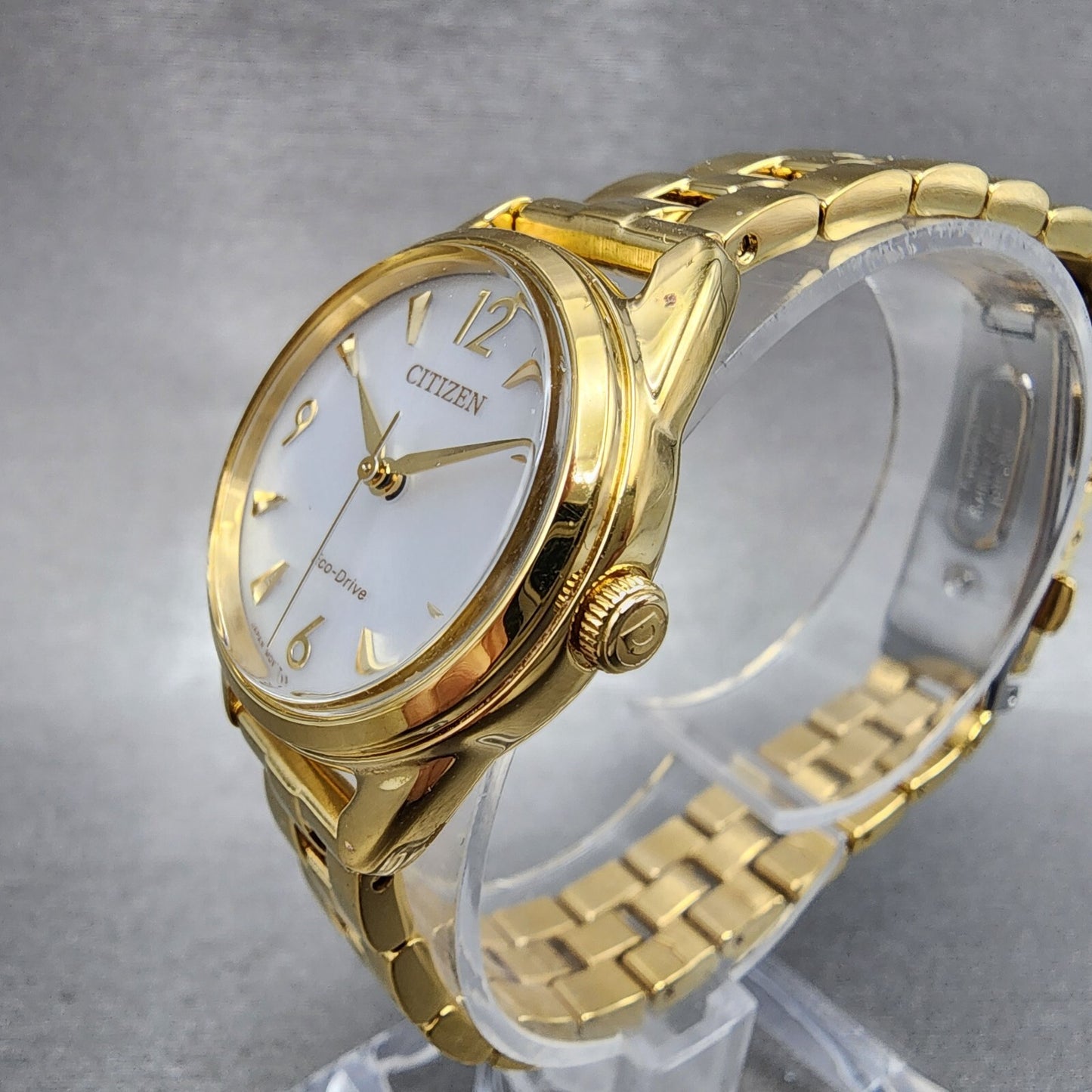 Citizen EcoDrive Watch Women 27mm White Dial Gold Tone Round EM068274A Works2