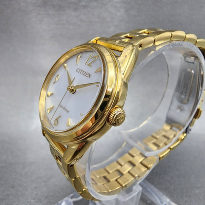 Citizen EcoDrive Watch Women 27mm White Dial Gold Tone Round EM068274A Works2