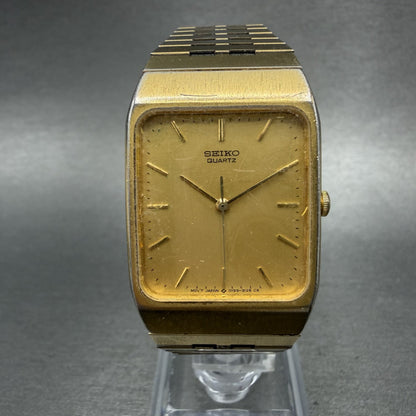 Seiko Tank Watch Men 26mm Champagne Dial Gold Tone Rectangle 5Y955009 New Batt0