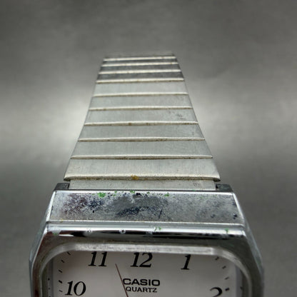 Casio MQ-518 Watch Men 30mm Silver Dial Silver Tone Rectangle Daydate New Batt R4