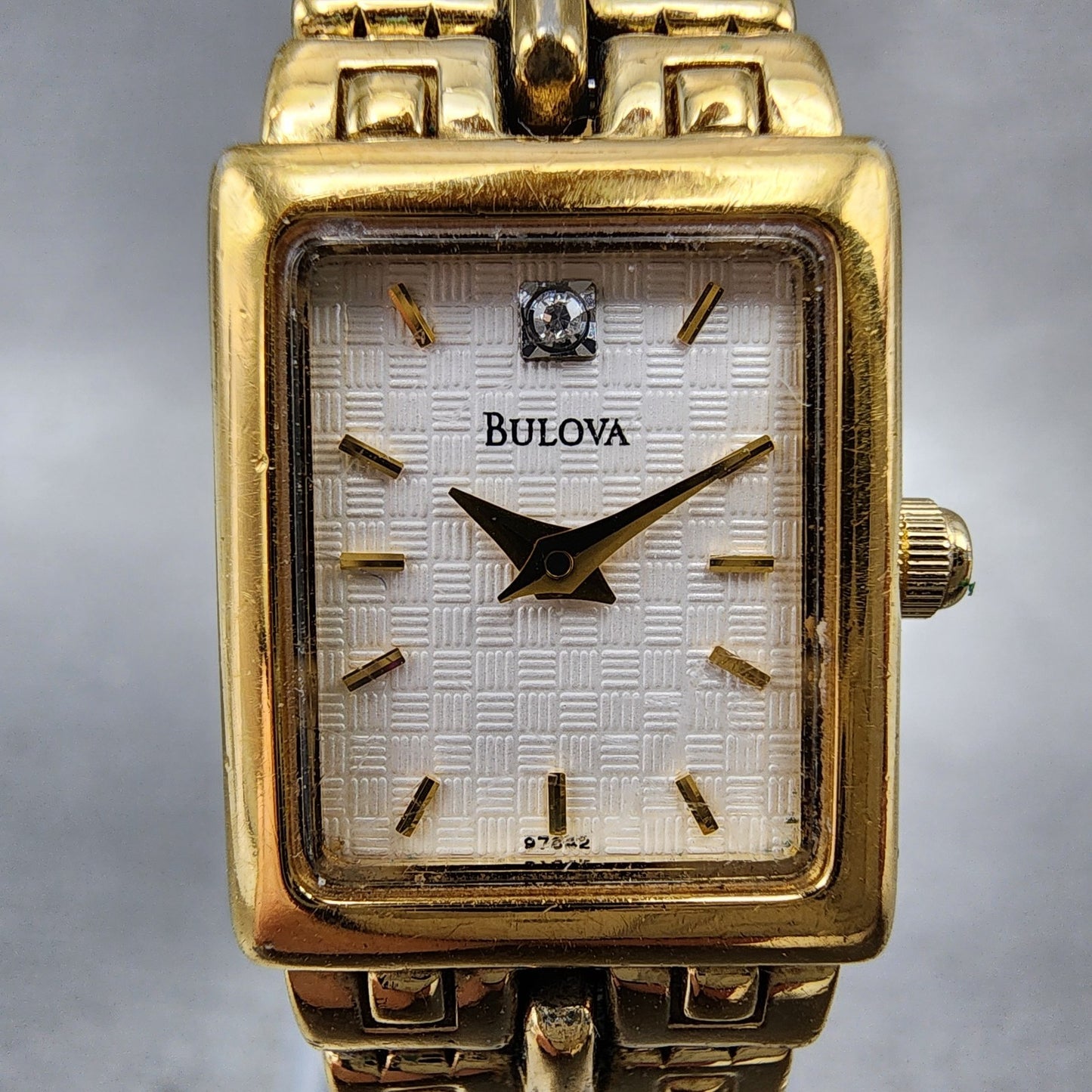 Bulova Tank Watch Women 16mm White Dial Gold Tone Rectangle 97S42 New Battery1