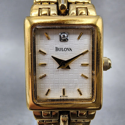 Bulova Tank Watch Women 16mm White Dial Gold Tone Rectangle 97S42 New Battery1