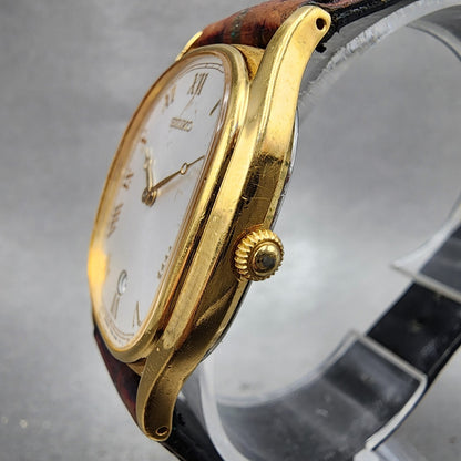 Seiko Tank Watch Men 29mm Silver Dial Gold Tone Date 7n295221 New Battery2