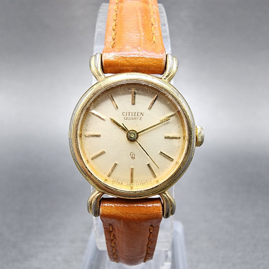 Citizen CQ Watch Women 20mm Champagne Dial Gold Tone Round 4-106113 New Batt