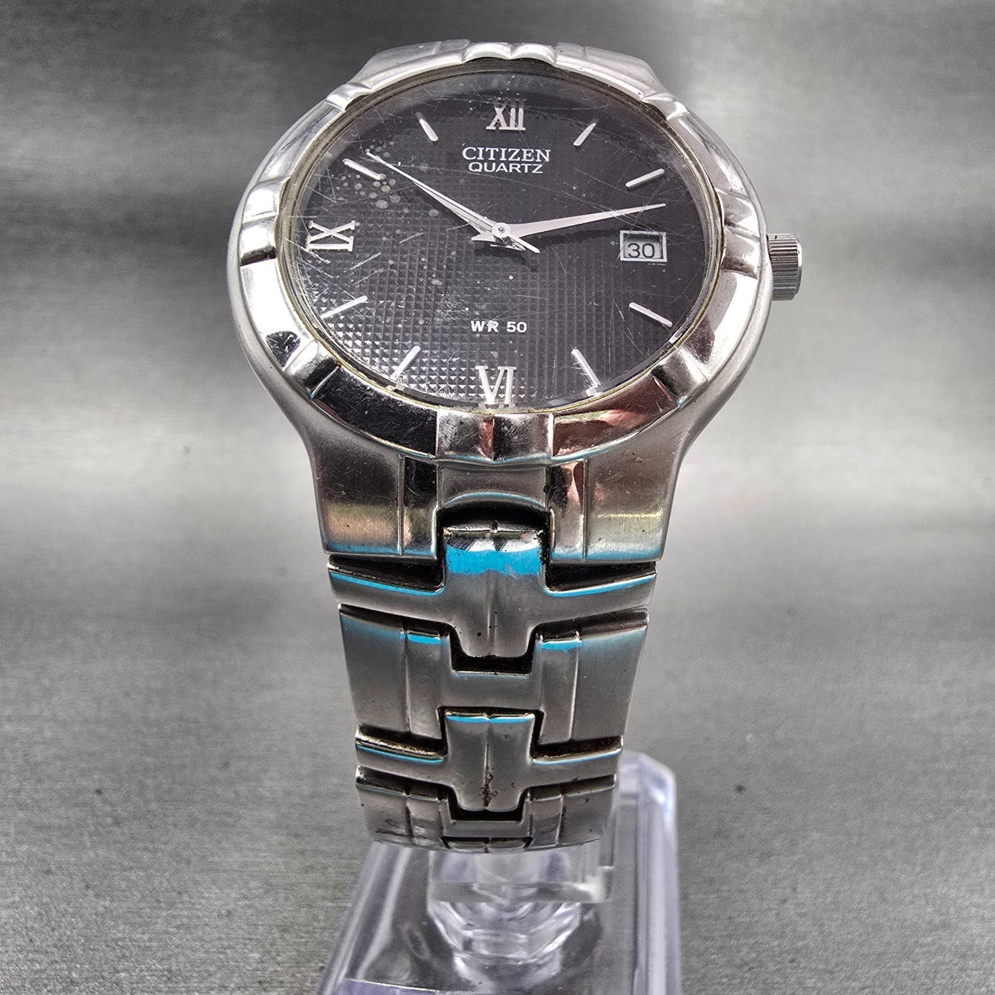 Citizen Watch Men 35mm Black Dial Silver Tone Date Round 2510-S047536 New Batt5