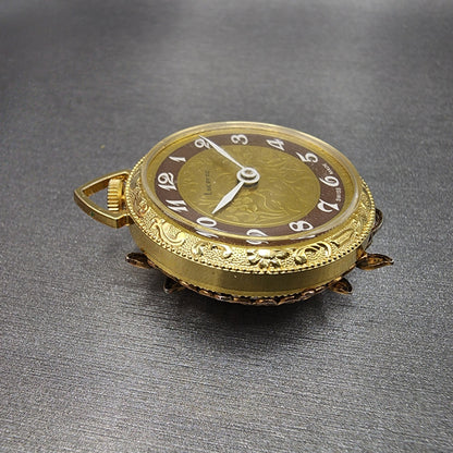 VTG Lucerne Pocket Watch Women Gold Tone Floral Brooch Round Manual Wind PARTS