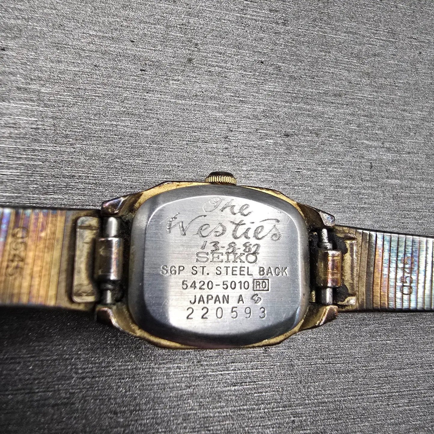 Seiko Watch Women 17mm Gold Dial Gold Tone Rectangle 5420-5010 New Battery VTG10