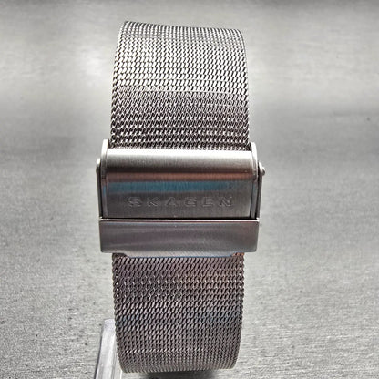 Skagen Dual Time Watch Men 30mm Silver Dial Silver Tone Rectangle 281LSS New Bat7