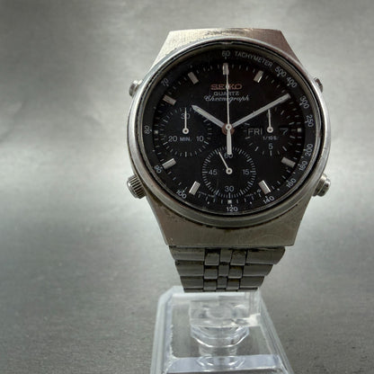 Seiko Chronograph Watch Men 37mm Black Dial Steel Daydate 7A38-7270 New Battery6