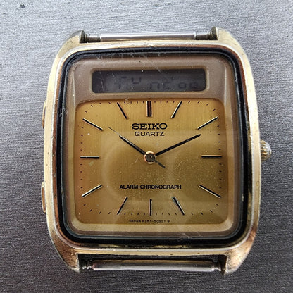 Seiko Analog Digital Watch Men 31mm Gold Dial Gold Tone H357-5029 PARTS