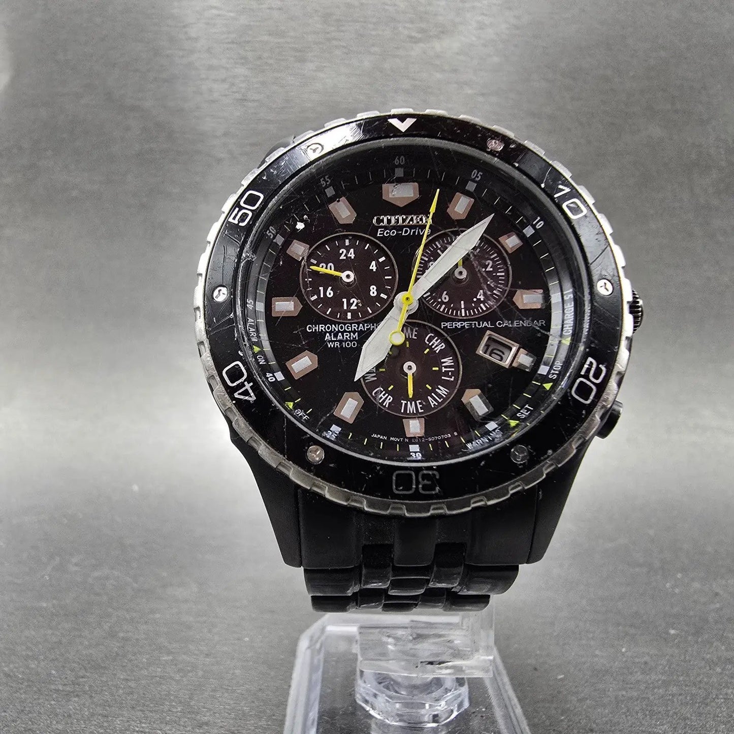 Citizen Eco-Drive Chronograph Watch Men 43mm Black Dial Steel Date Round Works5