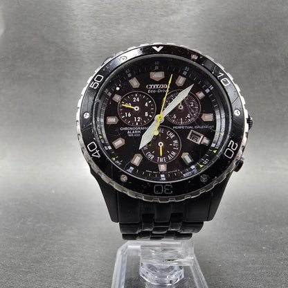Citizen Eco-Drive Chronograph Watch Men 43mm Black Dial Steel Date Round Works5