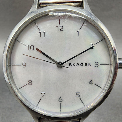 Skagen Anita Watch Women 36mm MOP Dial Steel Round Mesh Band New Battery1