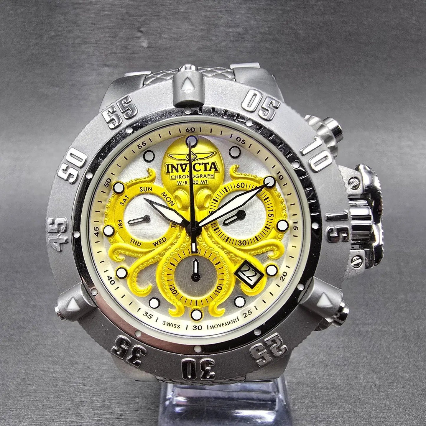 Invicta Sub Aqua Chronograph Watch Men 50mm White Dial Steel Date 27871 New Batt0