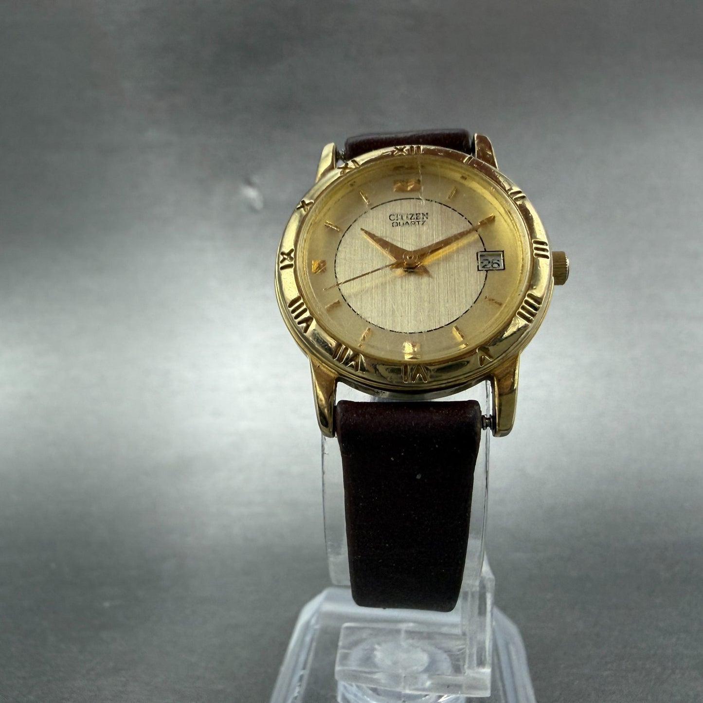 Citizen Watch Women 24mm Champagne Dial Gold Tone Date 1012-K13131 New Battery y5