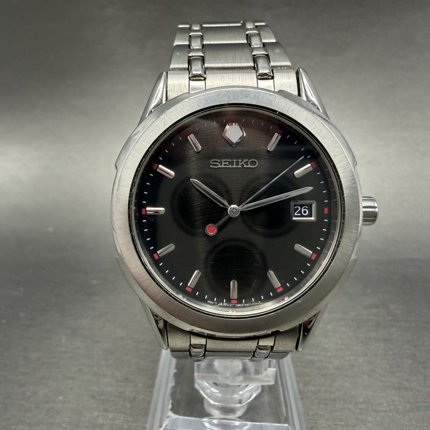 Seiko Watch Men 37mm Black Dial Silver Tone Date Round 7N42-9089 New Battery0