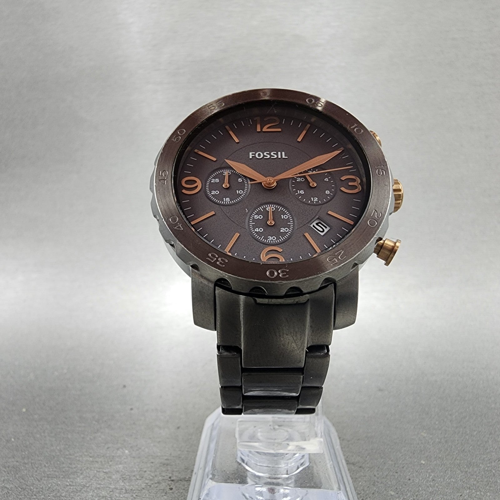 Fossil Chronograph Watch Women 39mm Black Dial Gray Tone Date AM4431 New Battery5