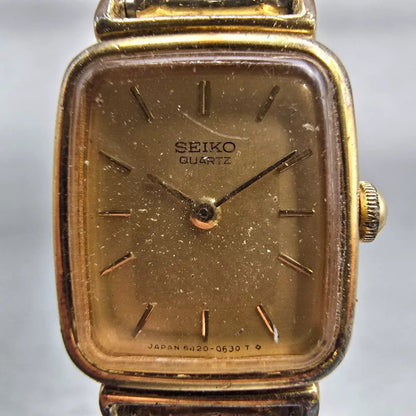 Seiko Watch Women 16mm Gold Dial Gold Tone Rectangle 5420-5301 New Battery VTG1