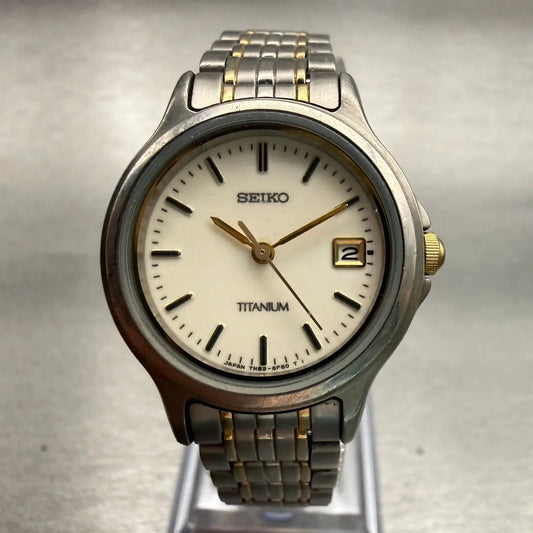 Seiko Titanium Watch Women 26mm White Dial Date Round 7N82-6D80 New Battery0