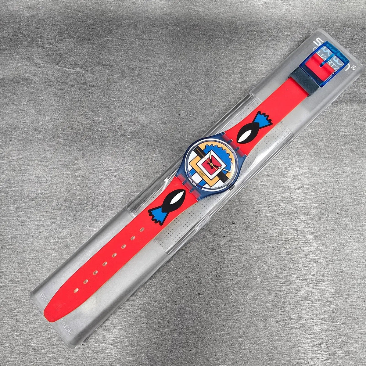 Swatch Paella Watch Men 34mm Orange Dial Blue Case GN129 New Battery NOS15