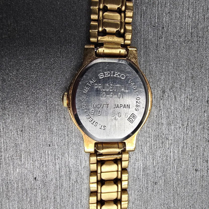 Seiko Watch Women 19mm Gold Dial Gold Tone Round V401-0289 New Battery VTG JPK10