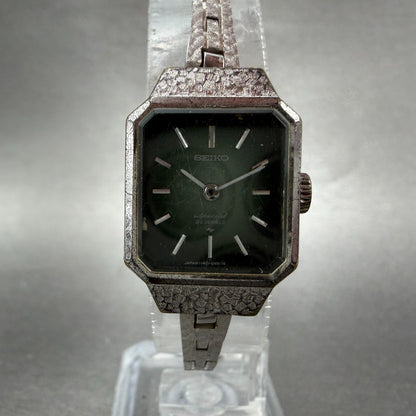 Seiko Special Tank Watch Women 18mm Green Dial Silver Tone Manual 1140-3170 Runs5