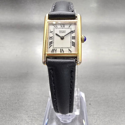 Seiko Tank Watch Women 17mm White Dial Gold Tone Rectangle 1400-5039 New Battery5