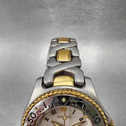 Seiko Scuba Dive Watch Women 31mm White Dial Two Tone Date Round New Battery4